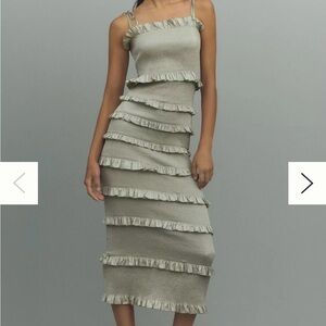 V. Chapman Lily Ruched & Ruffled Stretch Satin Midi Dress, Sage green, Size 8